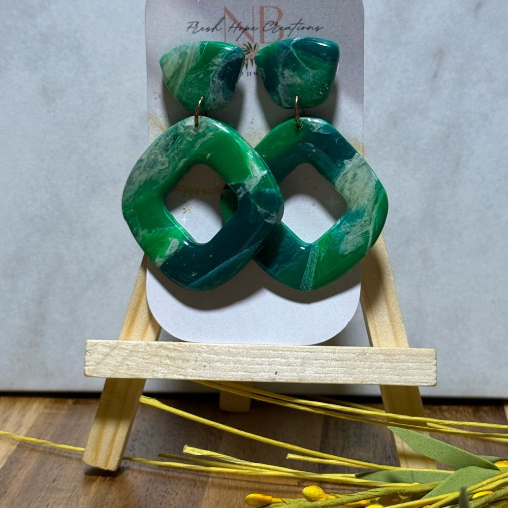 Green Marble Earrings
